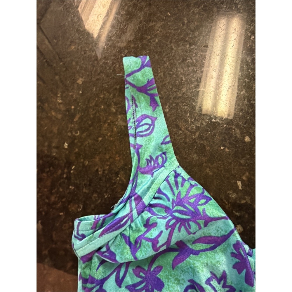 Maxine Of Hollywood Swimsuit One Piece Ruched Slimming Sz 6/8 Blue Floral Modest - Picture 4 of 12